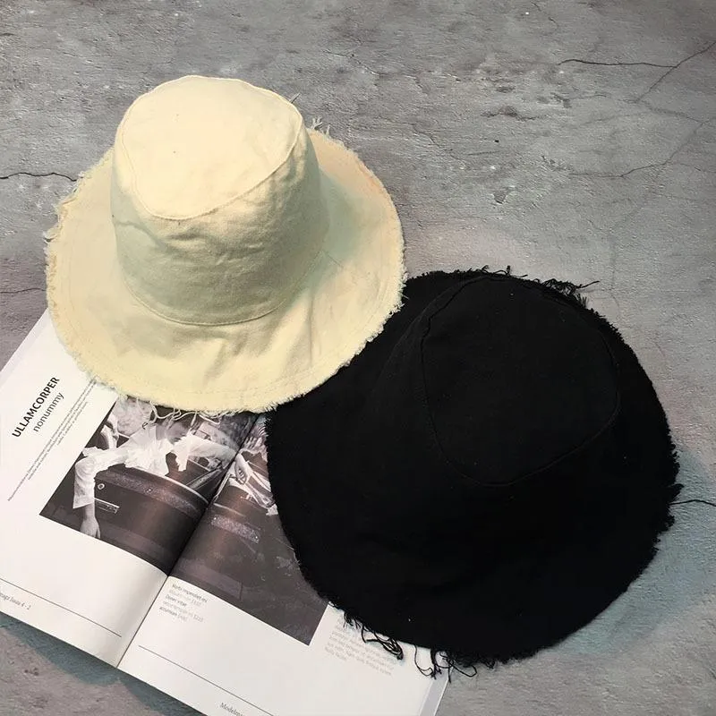 Wide Brim Hats Spring Autumn Raw Edge Simple Casual Old Fisherman Hat Woman Summer Denim Big Eaves Foldable Soft Top Frayed Sun Ca210z