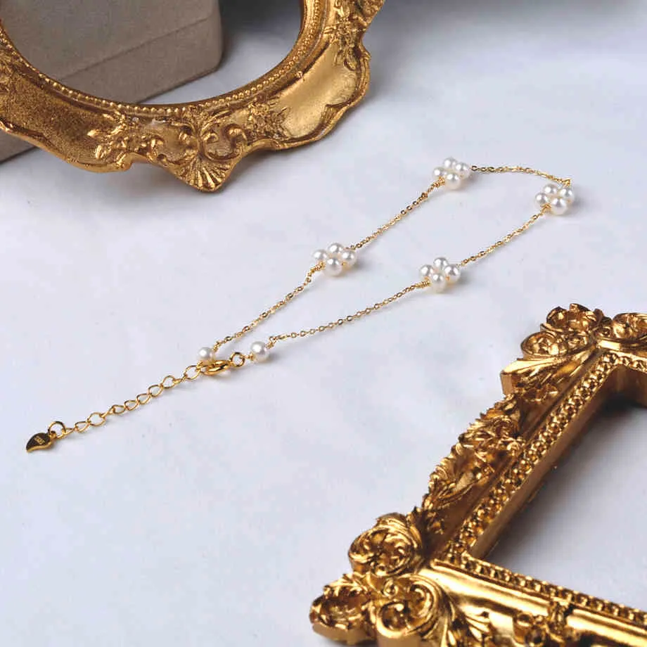 Tobillera ajustable de perlas naturales de agua dulce XF800, estilo Retro creativo hecho a mano, inyección de oro de 14K para mujer, joyería fina J1007