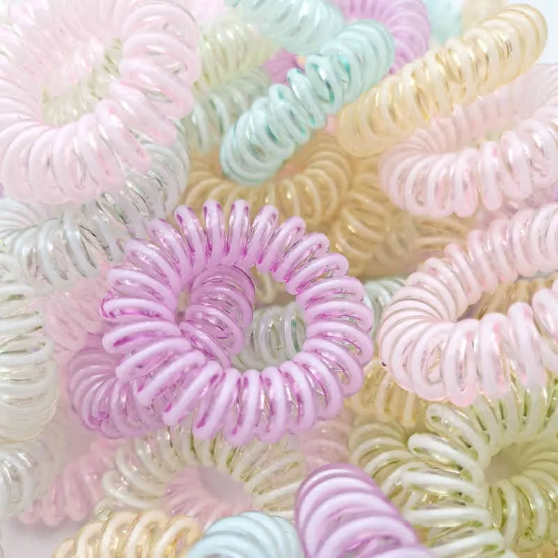 Whole Mix Color Elastic TPU Rubber Spiral Coil Telephone Cord Wire Hair Ties Scrunchies Ring Band7431358