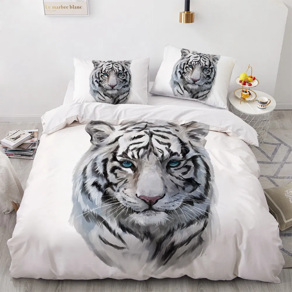 3d sängkläder sätter svart duvet quilt cover set conterter säng linne örngott kung drottning 180x210cm storlek djur tiger design tryckt 210309