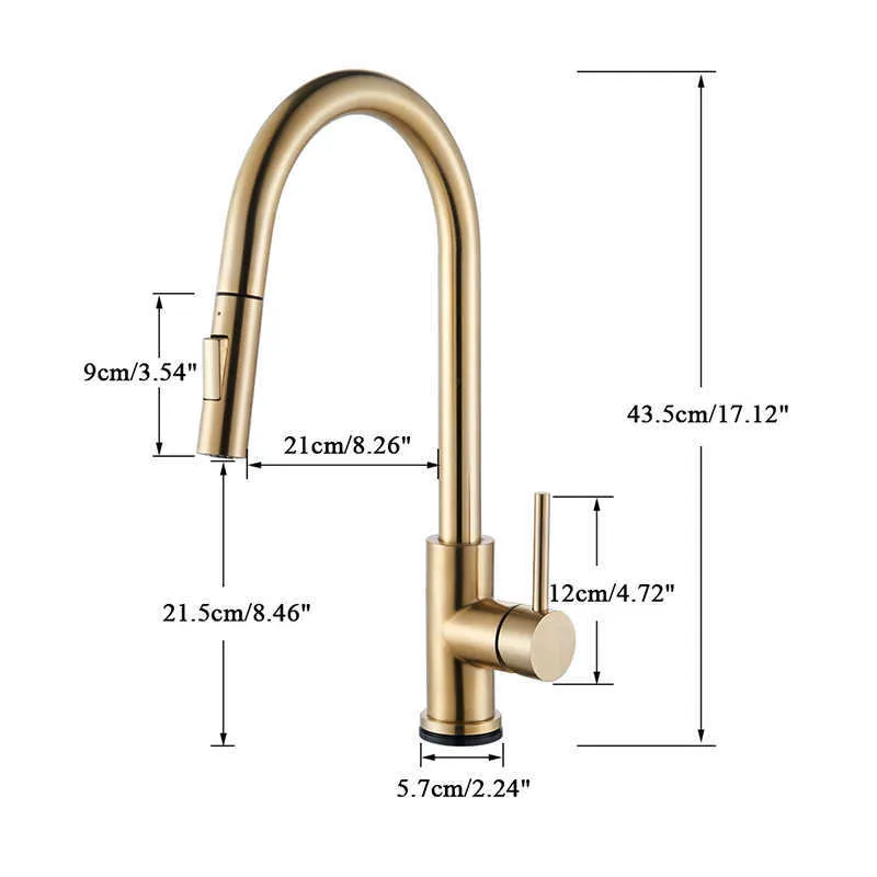 Rozin Smart Touch Keukenkraan Geborsteld Goud Poll Out Sensor Kranen Zwart / Nikkel 360 Rotatie Crane 2 Outlet Water Mixer TAPS 210724