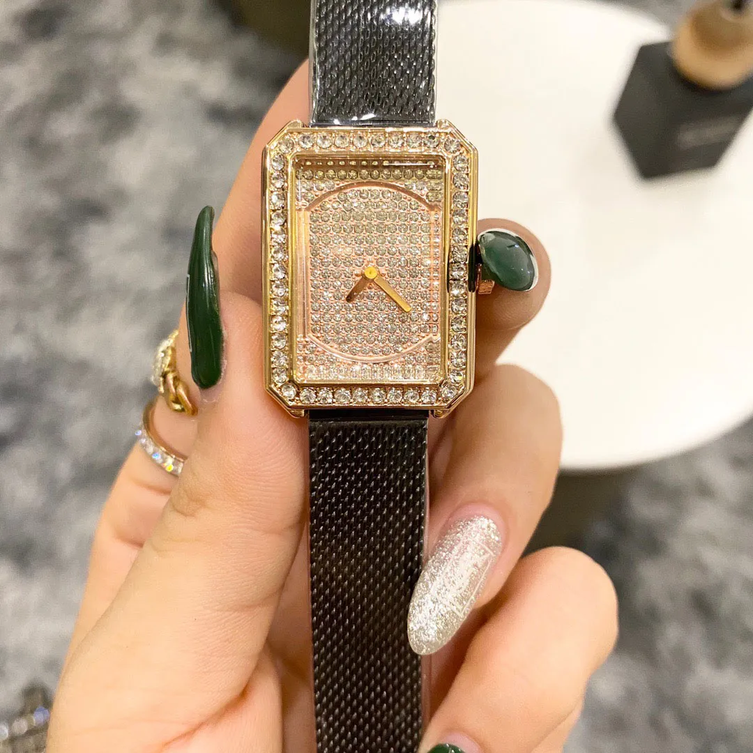Montres de marque pour femmes et filles, belle montre-bracelet de luxe en cristal, Style rectangulaire, bracelet en métal et acier, à Quartz, CH432796