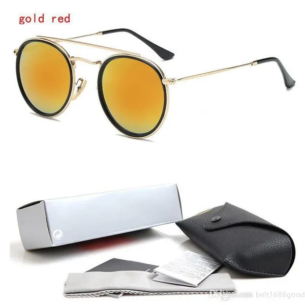 Wysokiej jakości okrągłe okulary przeciwsłoneczne stopy okulary przeciwsłoneczne lustrzane szklane obiektyw dla mężczyzn kobiety podwójne most retro okulary z pakietem239Q