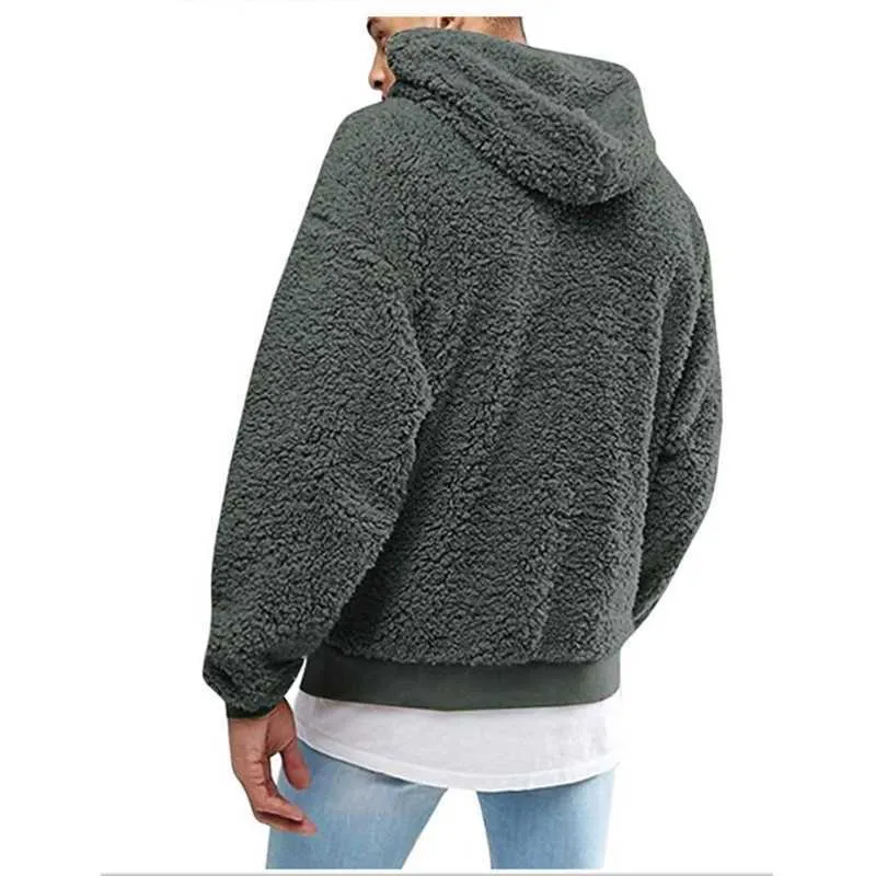 P8DB Men Boys Winter Thicken Plush Long Sleeve Sweatshirt Pullover Drawstring Hoodie Tops with Pocket Fluffy Kangaroo Outwear X0710