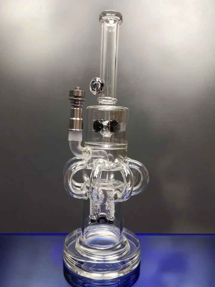 Big heady glass bong recycler water pipe thick base water pipe oil rig water bong with titanium nail zeusartshop