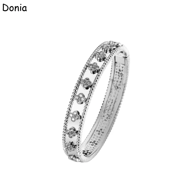 Donia Sieraden luxe armband Europese en Amerikaanse mode klassieke vierbladige bloem koperen micro-ingelegde zirkoon armband ring set la262p
