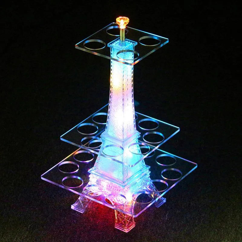 Party Decoration Colorful Luminous LED Crystal Eiffel Tower Cocktail Cup Holder Stand VIP Service S Glass Glorifier Display Rack D252T