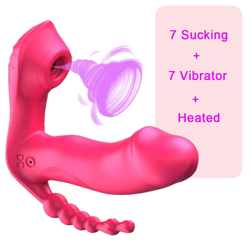 3 EN 1 Sucer Vibrateur Chauffage Portable Gode Vibrateur Anal Vagin Clitoris Stimulateur G-spot Oral Aspiration Sex Toys pour Femmes P0824