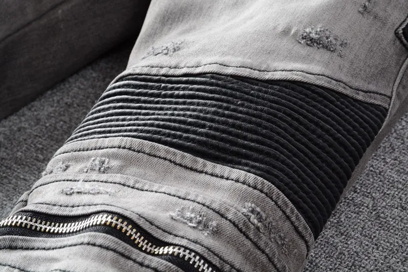 Mens Jeans Cool Ripped Hole Skinny Slim High Quality Hip Hop Denim Pants Fashion Trouses Grey Fashion Design