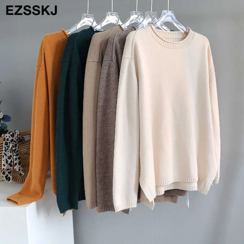 Autumn Winter O-NECK oversize thick Sweater pullover loose cashmere turtleneck Pullover female Long Sleeve 211011