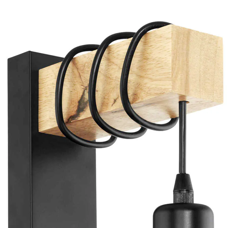 Lampara Pared Nordic Escaliers Led Lumière Lampes pour La Maison Fer Bois Noir E27 Applique Murale Lampara De Pared 210724