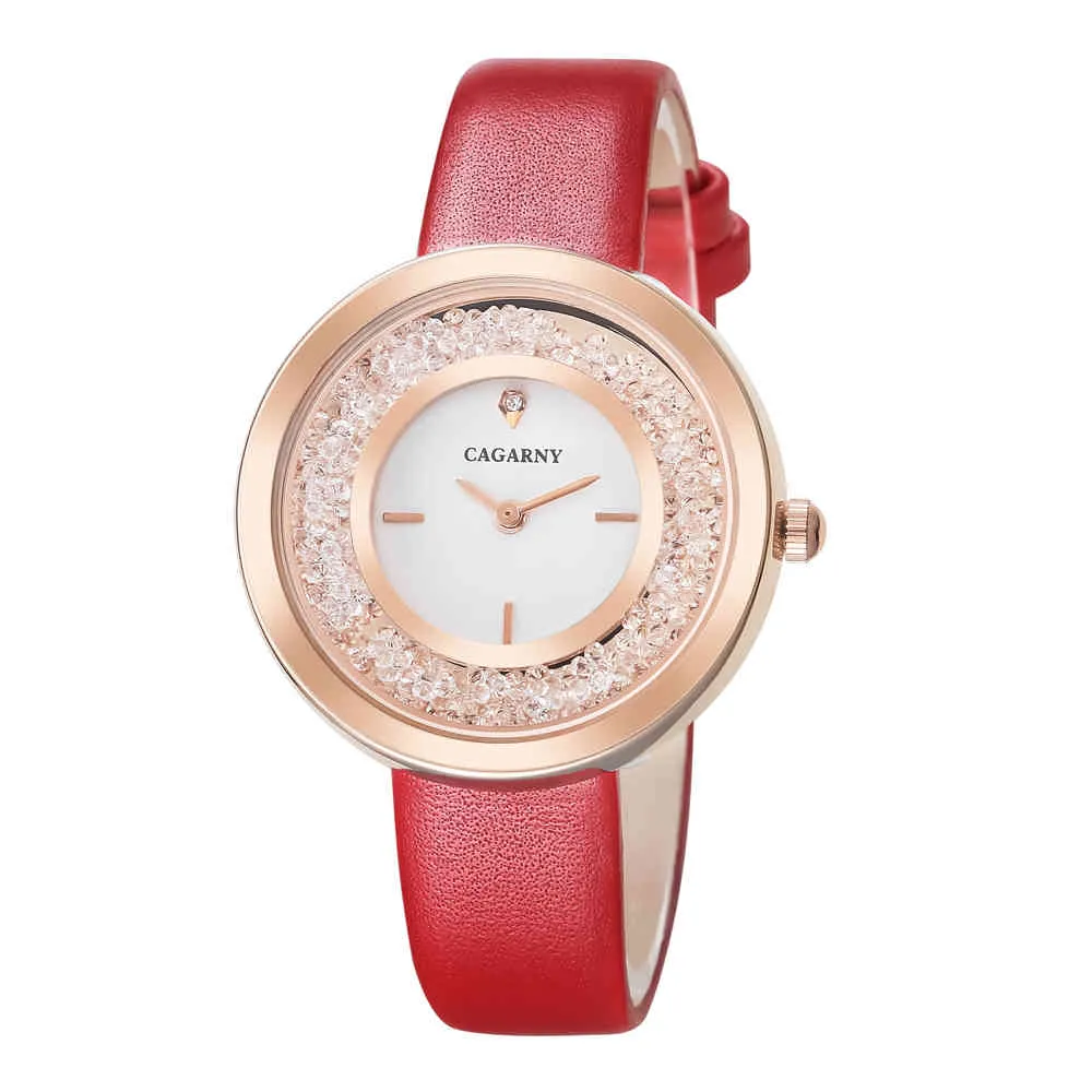 العلامة التجارية الفاخرة cagarny كوارتز ساعة للنساء أزياء السيدات الساعات روز الذهب حالة رواج الجلود ساطع كريستال reloj موهير