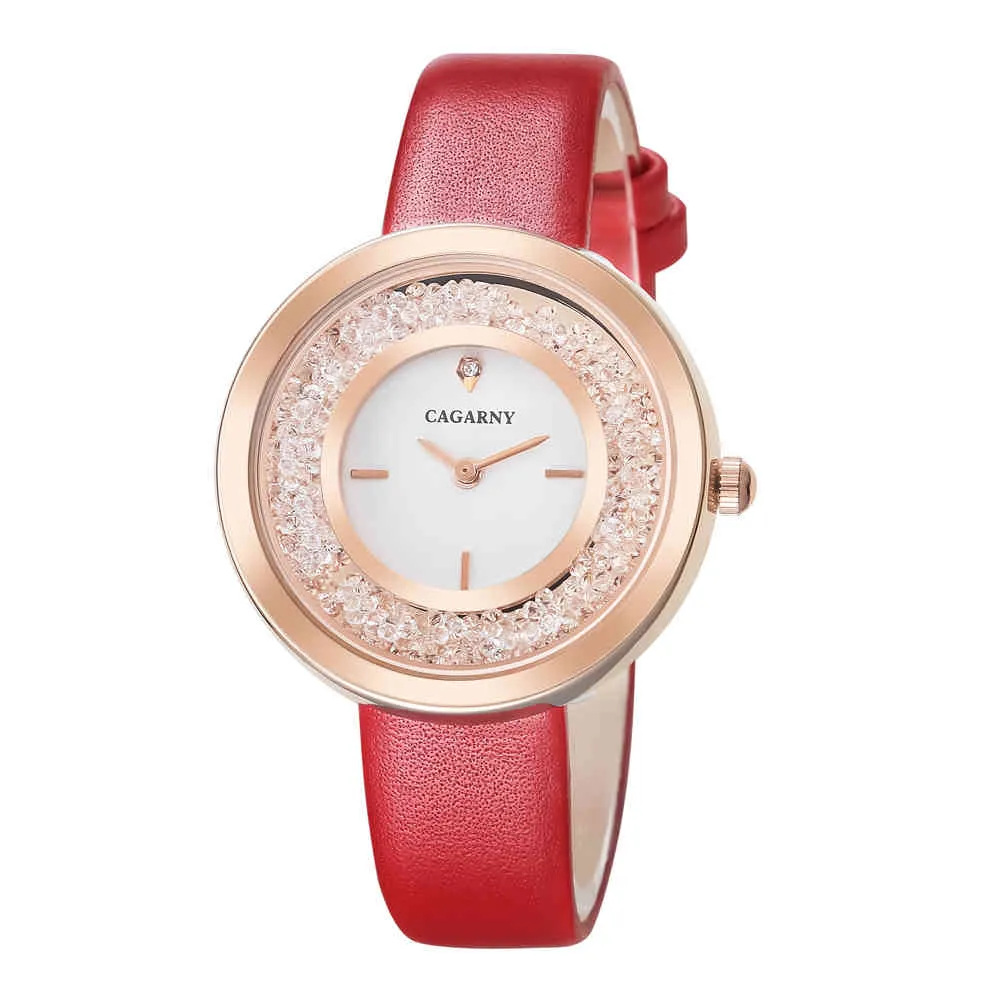 Luxury Brand Cagarny Quartz Watch For Women Fashion Ladies Klockor Rose Gold Case Vogue Leather Shining Crystal Reloj Mujer