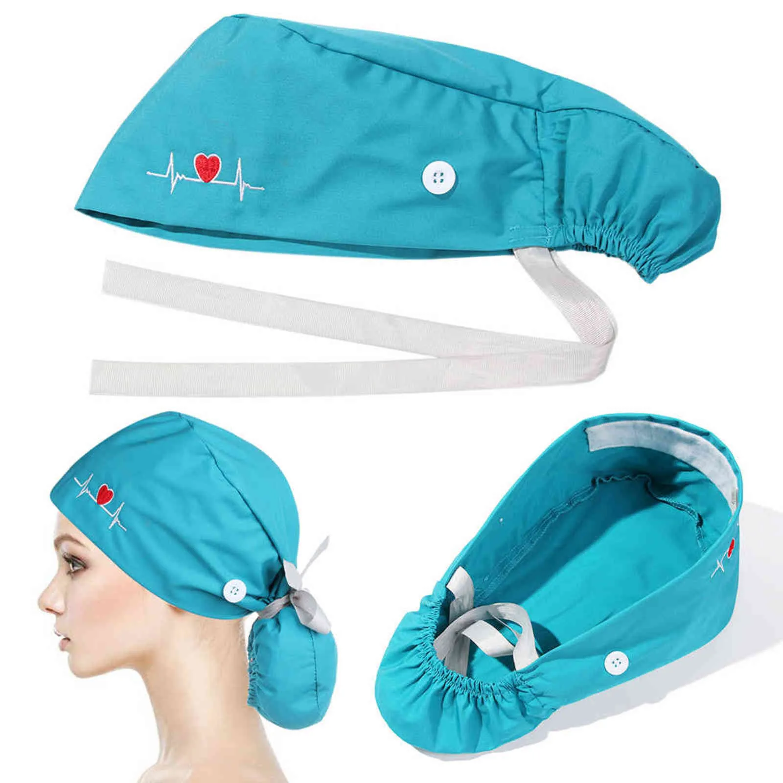 Unisex Adjustable Long Hair Working Cap with Button Working Hat Ponytail Holder Scrub Hats Elastic Nurse Hat for Women Men Y21111