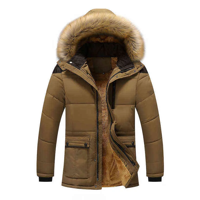 UAICESTAR Marque Col De Fourrure Veste D'hiver Hommes Mode Casual Chaud Parka Manteau Grande Taille Vêtements Coupe-Vent Vestes À Capuchon 211214