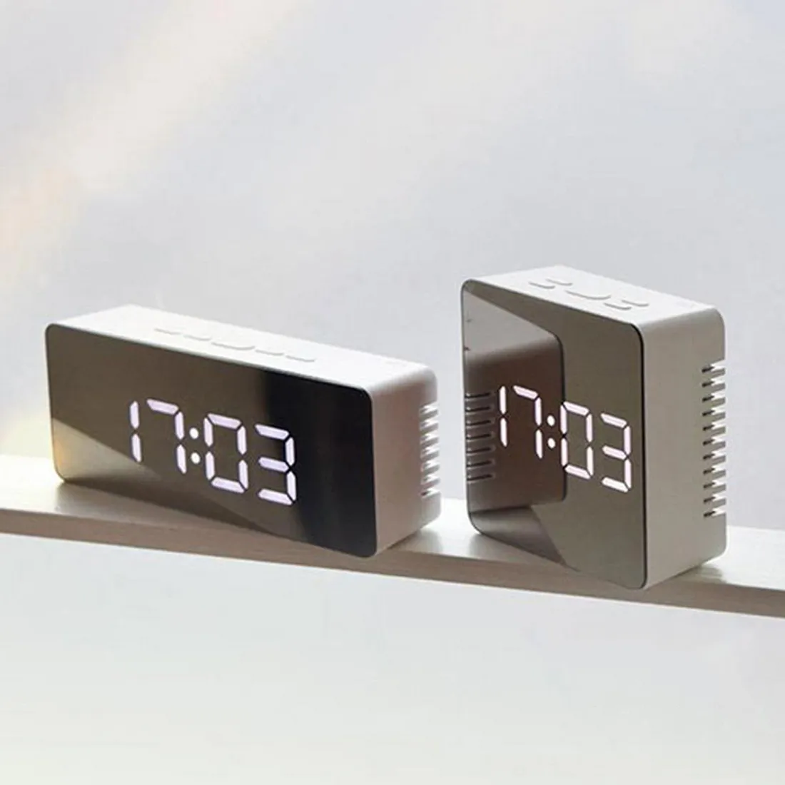 Reloj Despertador con espejo LED de 140mm, reloj Digital con pantalla de repetición, luz Led nocturna para mesa, reloj despertador de escritorio, Despertador 210310