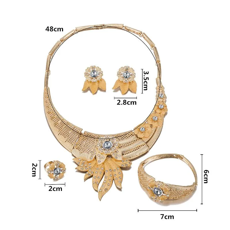 Brincos colar requintado moda feminina africana conjunto de jóias casamento nigeriano designe dubai ouro nupcial whole281v