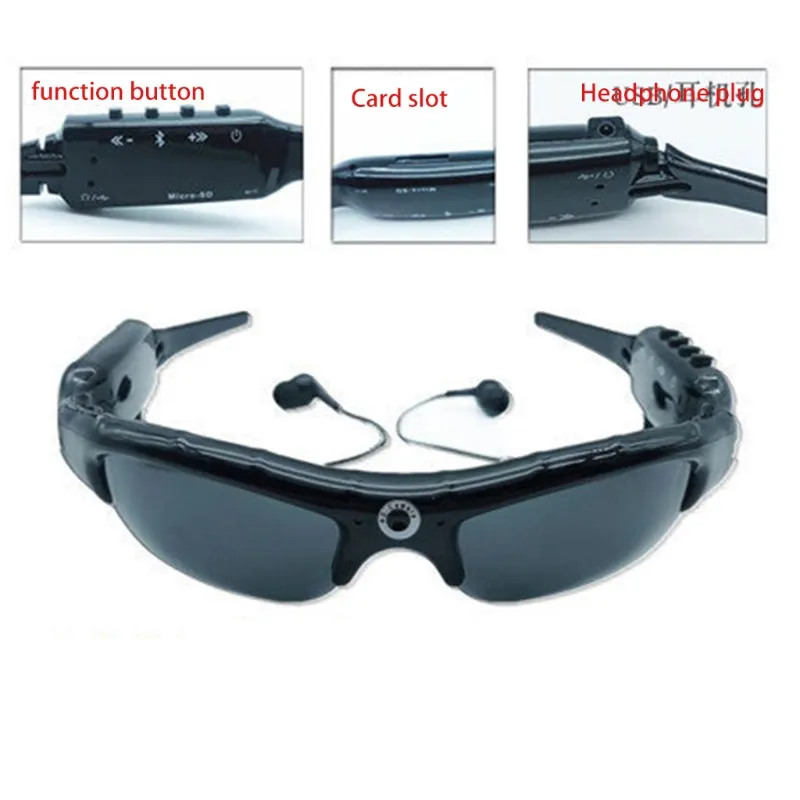 Lunettes de soleil Camés de soleil Caméscopes 1080p Caméra de lunettes avec Bluetooth MP3 Player DV Casque de conduite Enregistreur Mini DV DVR DVR