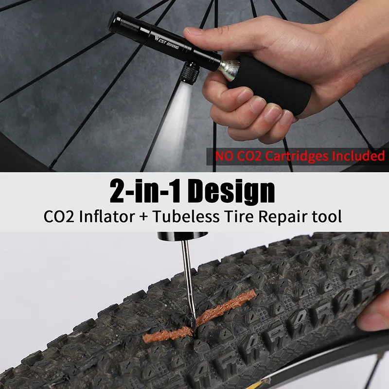 WEST BIKING 2 in 1 Mini Bike Pump CO2 Inflator Bicycle Tubeless Tire Repair Tool Presta & Schrader MTB Cycling Air 220225