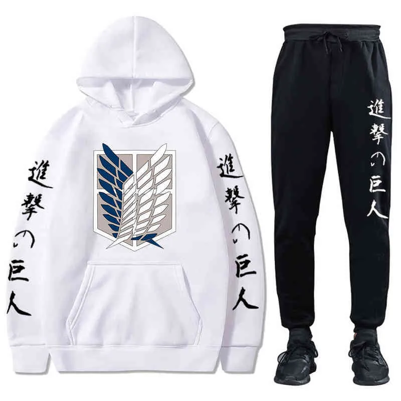 Unisex Anime Attack op Titan Trainingspakken Twee stukken Set Hoodies en Broek Herfst Winter Sweatshirt Solid Color Jogging Suits H1227