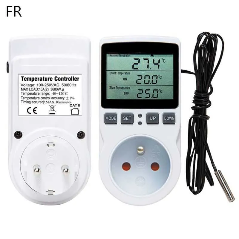 Thermostat numérique régulateur de température prise de courant avec minuterie interrupteur capteur sonde chauffage refroidissement 16A AC 110V ~ 230V 210719