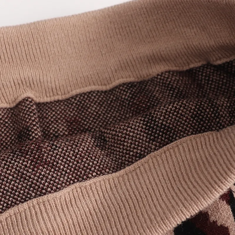 Gigogou осень зимняя леопардовая длинная вязаная юбка с прямой юбкой высокая талия.