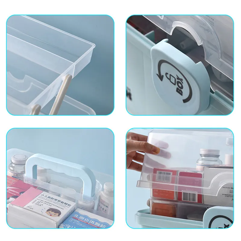 3/2-lagige tragbare Aufbewahrungsbox für Erste-Hilfe-Sets aus Kunststoff, multifunktionale Familien-Notfallset-Box mit Griff J2Y 210309