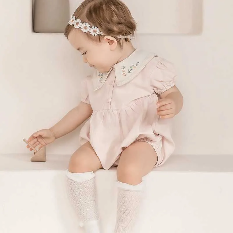 Pagliaccetti ricamati neonata nati tuta stile coreano infantile pagliaccetto di cotone estate vestiti boutique bambini 210615