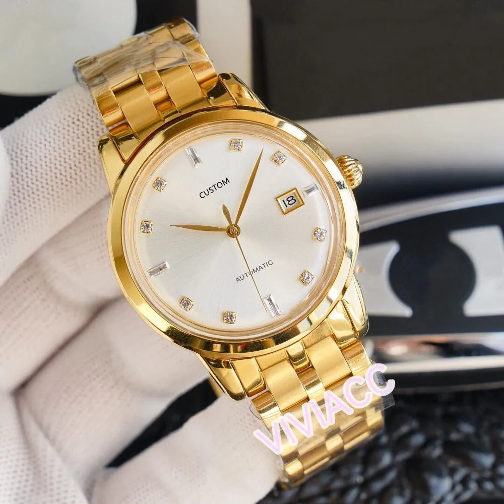 Nueva marca clásica de acero inoxidable, reloj de pulsera con calendario de diamantes de hielo y cristal, relojes mecánicos deportivos automáticos para hombres de negocios