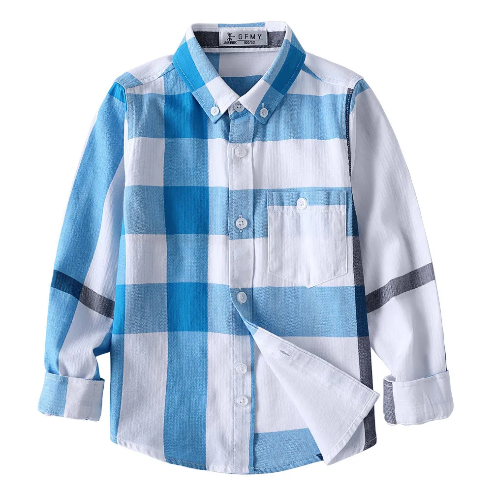 GFMY Yaz 100% Pamuk Tam Kollu Moda Çocuk Ekose Gömlek 3T-14 T Casual Büyük Çocuk Giysileri Bir Ceket Olabilir 210306