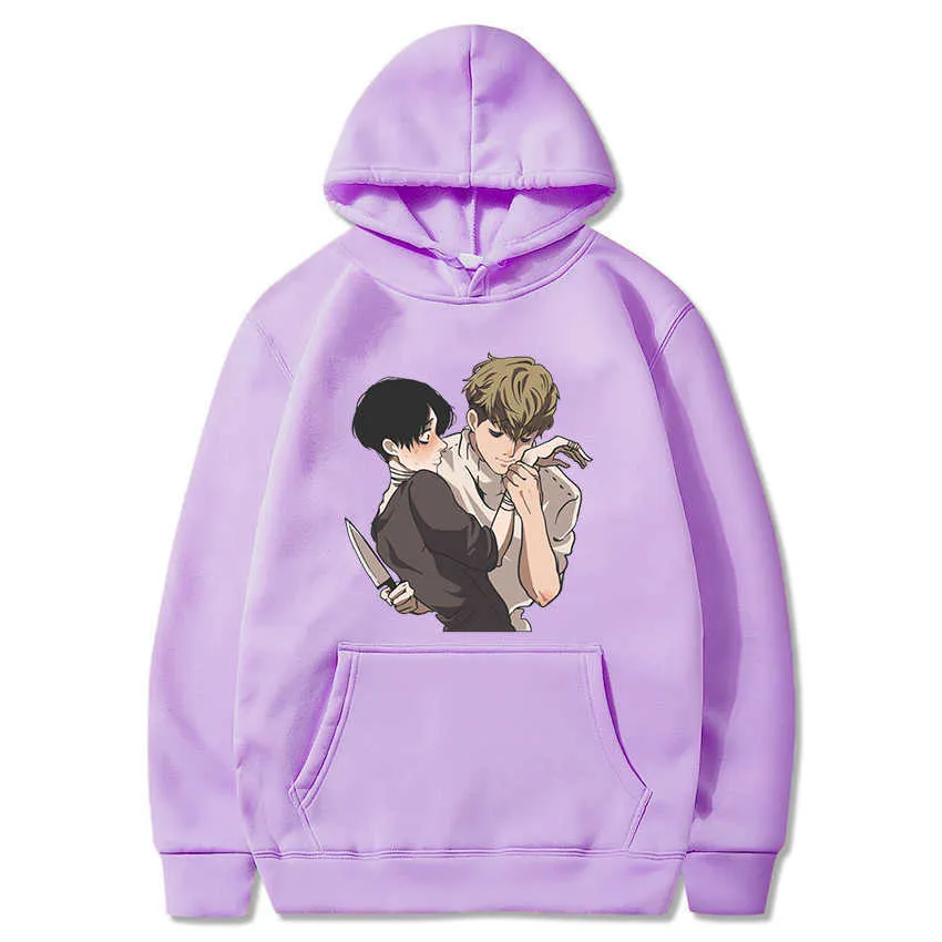 Yaoi Anime Tötung Stalking Sangwoo Bum Horror Manga Print Hoodies Mode Cartoon Winter Mode Casual Langarm Sweatshirt G1019