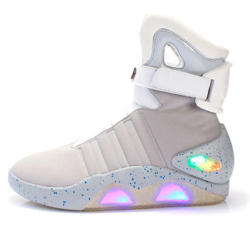 Мужские ботинки RayZing Back To The Future с USB-перезаряжаемой светодиодной обувью для мужчин и женщин, модная повседневная обувь, светящиеся ботинки для пустыни, мужские 210826