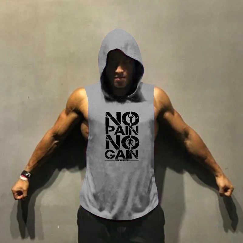 NO Pain Gain Fitness Herren Sommer Baumwolle Muskelshirt Kleidung Tank Top Männer ärmellose Tops Bodybuilding Stringer Gym Weste 210623