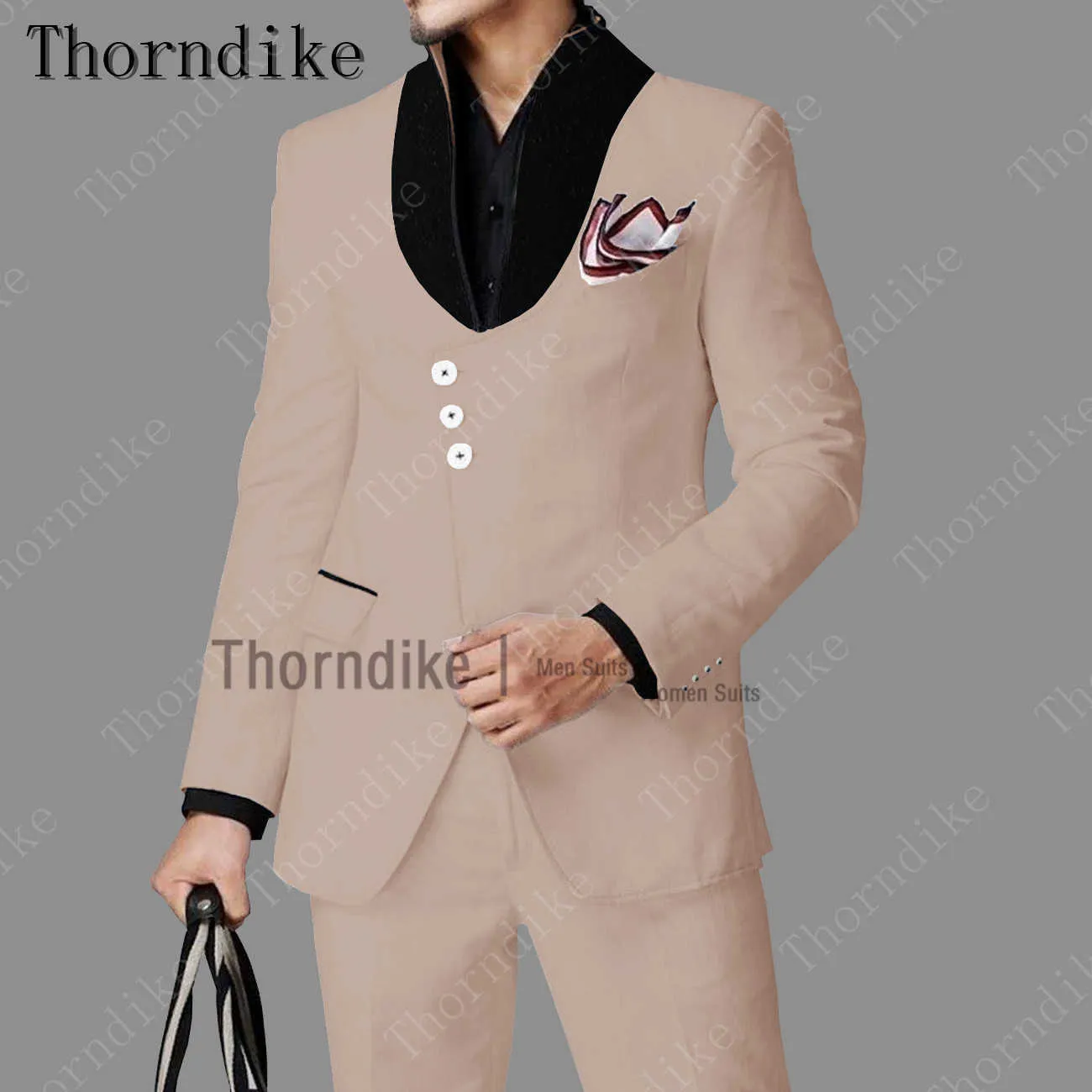 Thorndike Ultimo disegno Collare alla coreana Abito da uomo monopetto Custome Homme Arancione Tuxedo Uomo Bello Abbigliamento sottile Giacca Pantaloni X0909