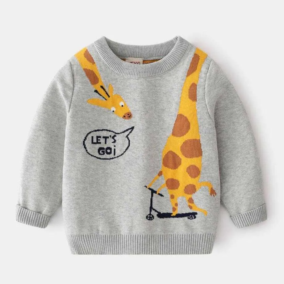 2021 outono inverno crianças camisolas de bebê pulôver camisola infantil girafa meninas e meninos kintting suéteres tops crianças roupas y1024