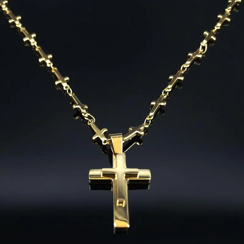 Anhänger Halsketten 2021 Mode Kreuz Edelstahl Halskette Frauen Doppelschicht Gold Farbe Neckless Jewerly Acero Inoxidable Joye1908