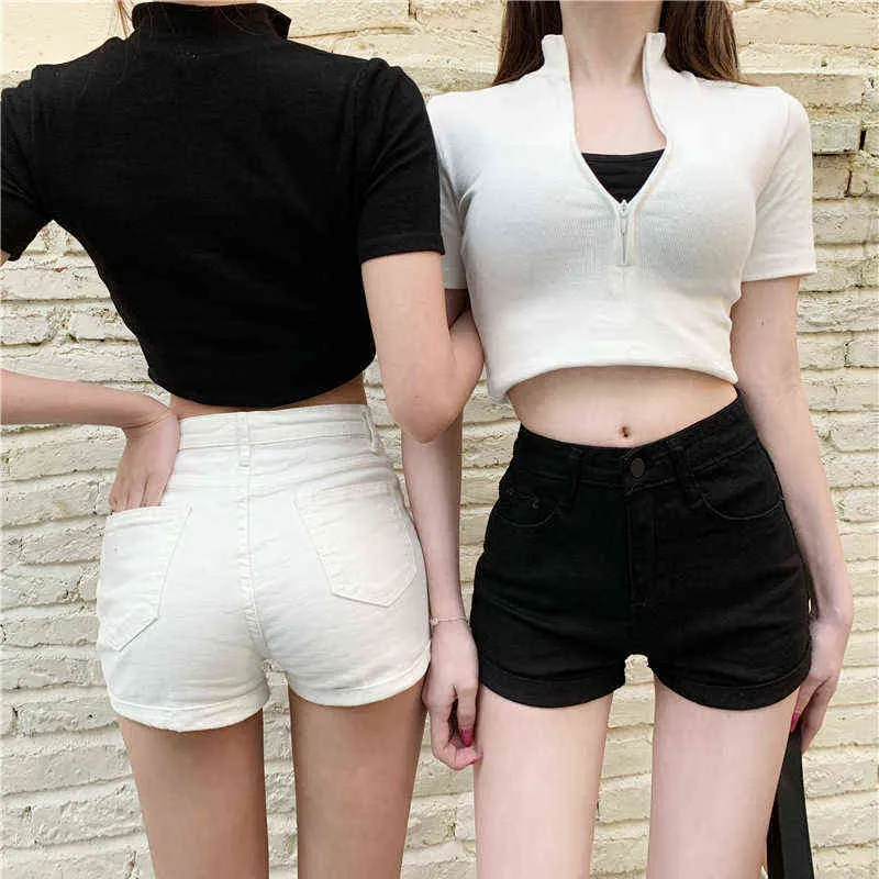 Women's Denim Shorts Fashion Casual Zipper Fly Button Solid High Waist Shorts Sexy Cozy Stretch Shorts Womens 2022 Summer New Y220311