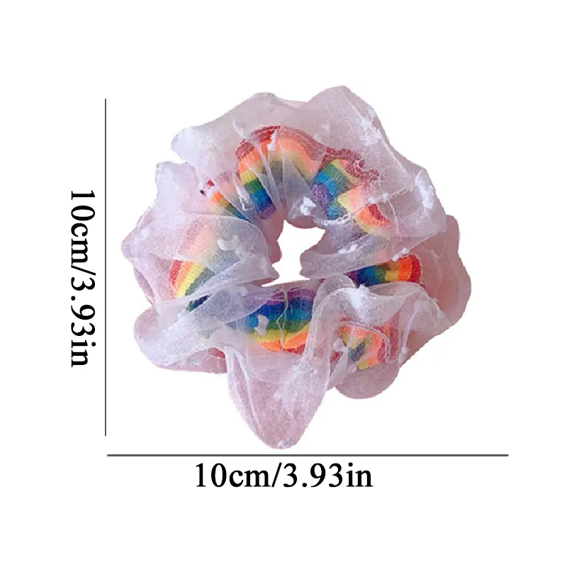 Summer Elastic Mesh Scrunchie Rubber Band Kawaii Lace Rainbow Dot Star Ponytail Holder Ring Corda Accessori capelli in organza
