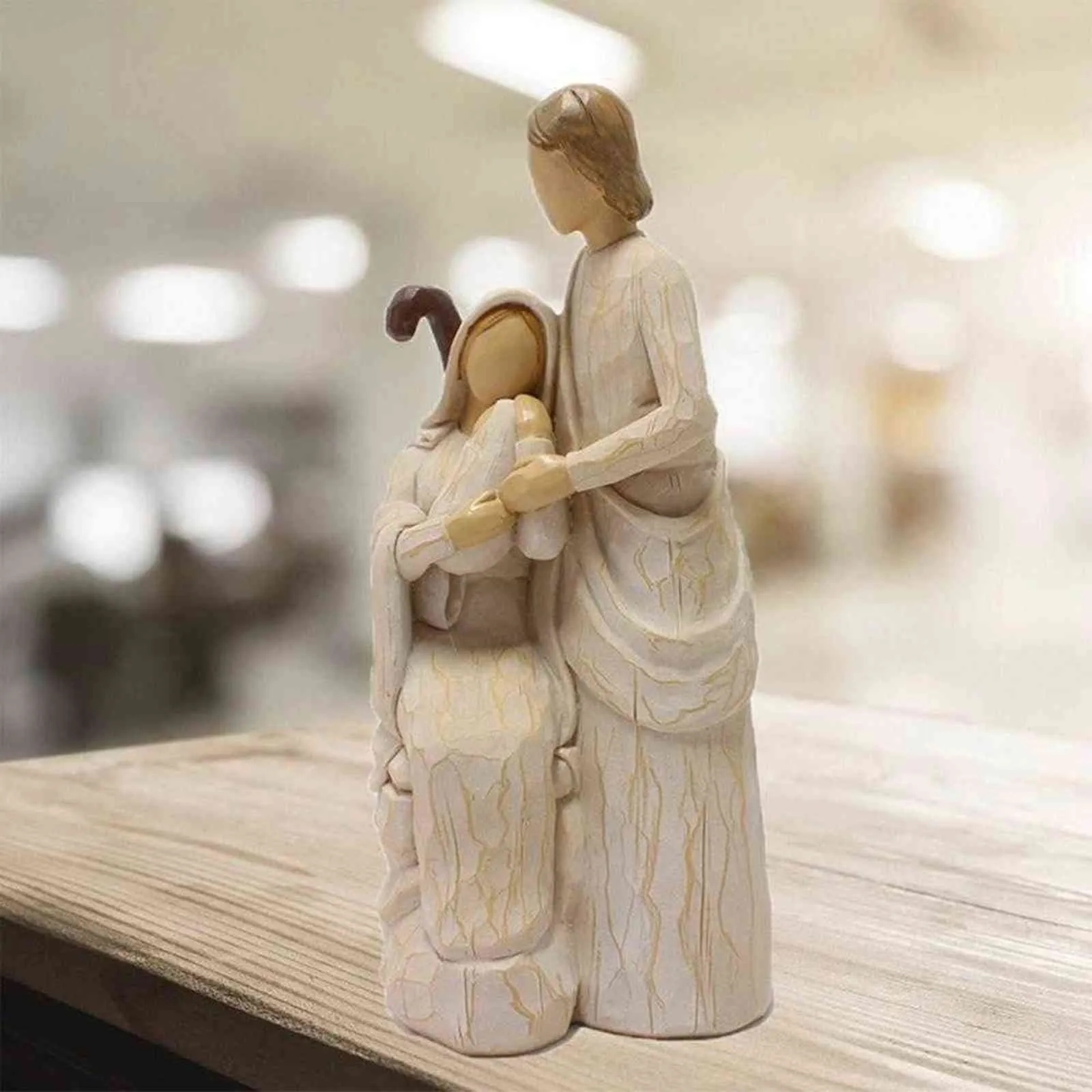Религиозные статуэтки Священные Семейные Статуи Иисуса Мэри Джозеф Католическое домашнее декор Украшения для рождества Сцена Рождественский подарок 211108