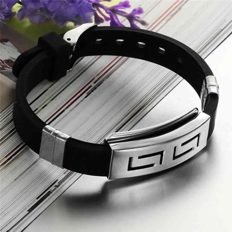 2020 Explosion Models Fashion Wristband Uomo Bracciali Braccialetti Gomma Acciaio inossidabile Punk Silicone Nero Donna Corda Catena Trendy