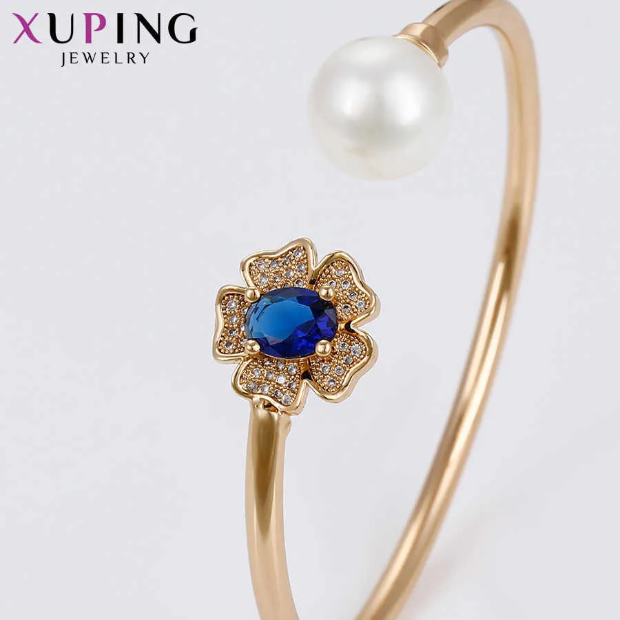 Xuping Jewelry Fashion Gold Plated Temperament Bangle with Stone Flower for Women 51720 Q0719