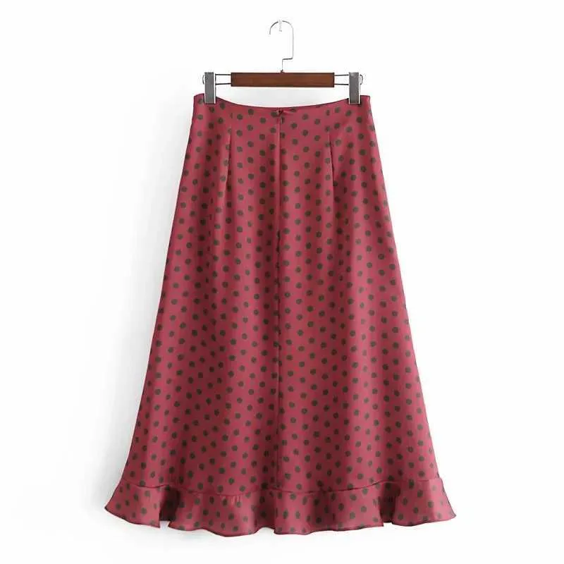 ZA Dames Mode Floral Dot Afdrukken Vintage Vierkante Hals Lange Mouw Terug Elastische Vrouwelijke Hoge Taille Split Rok Chic Korte Doek 210602