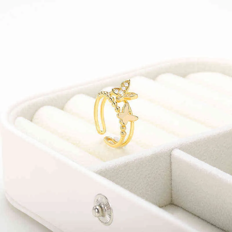 Двойной слой блестящие бабочки кольца для женщин девушка открытие насекомых кольцо старинные годовщины Свадебные украшения Лучший рождественский подарок G1125