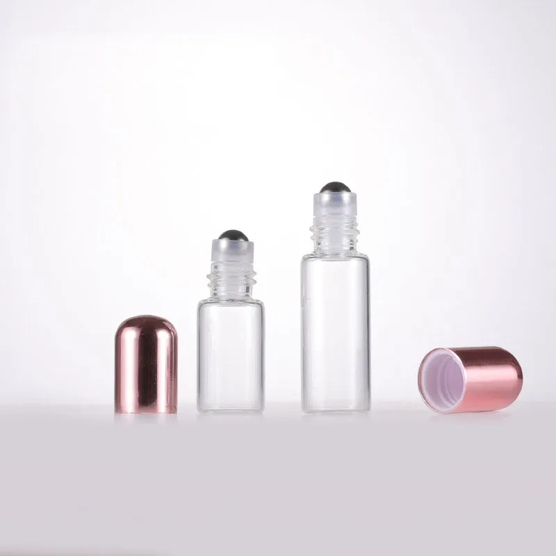 1 ml 2 ml 3 ml 5 ml rouleau de parfum sur bouteille en verre bouchon en or Rose clair avec flacons d'huile essentielle à rouleau en métal