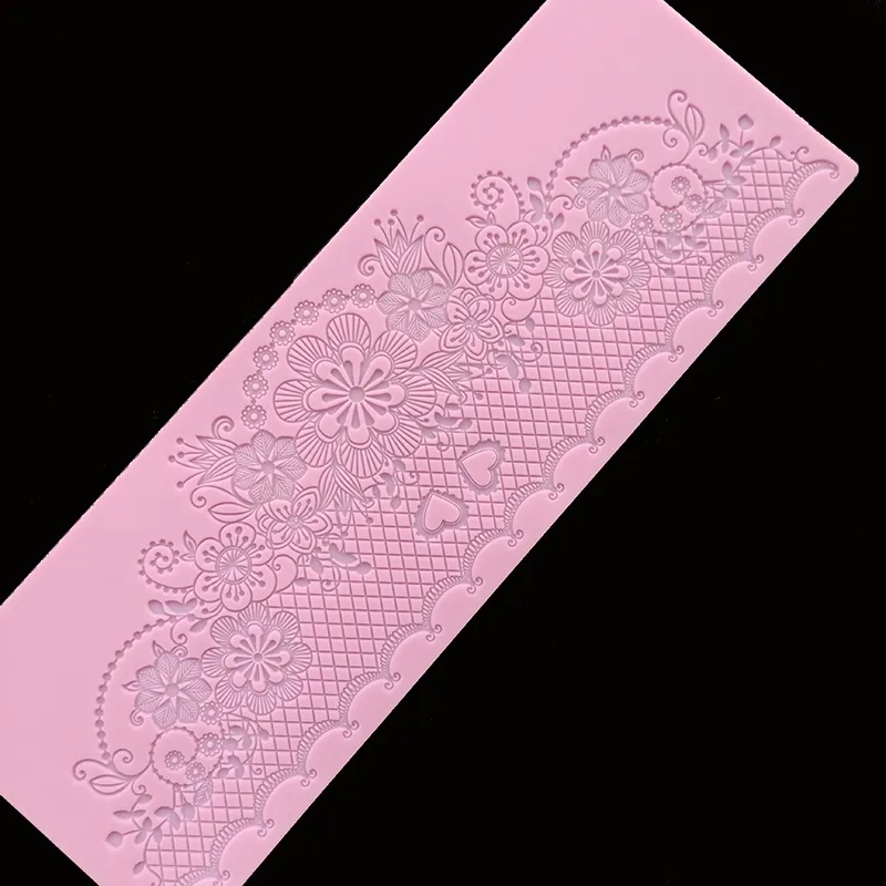 minsunbak New Lace Silicone Mould Exquisite Wedding Cake Edge Decoration Fondant Lace Mat Food Grade Silicone 210225