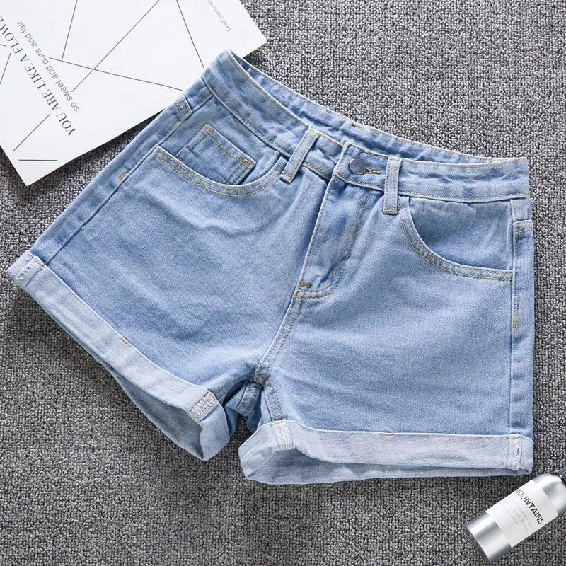 Ailegogo New Summer Women Wide Leg Classic High Weist Black Denim Shorts nased Female Solid Color White Blue Geans Severs 21800758