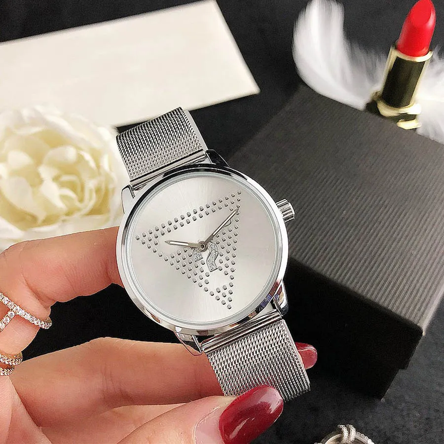 Fashion Brand women Girl crystal triangle question mark style steel metal band quartz wrist watch GS38306Z