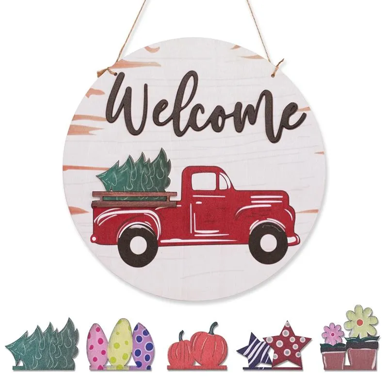 Itens de novidade Itens intercambiáveis ​​Caminhão vermelho sazonal Welcome Sign Plin