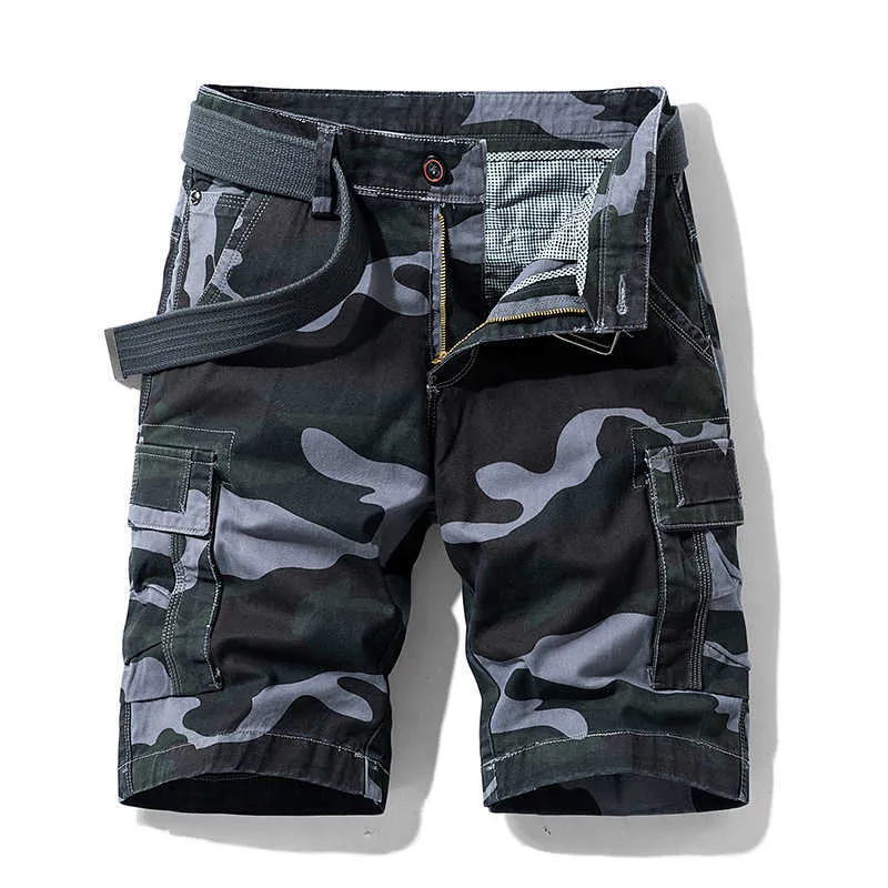 Huncher Cargo Shorts Uomo Summer Camouflage Tasche laterali tattiche Pantaloni militari Pantaloni corti Casual Cotton Khaki 210629