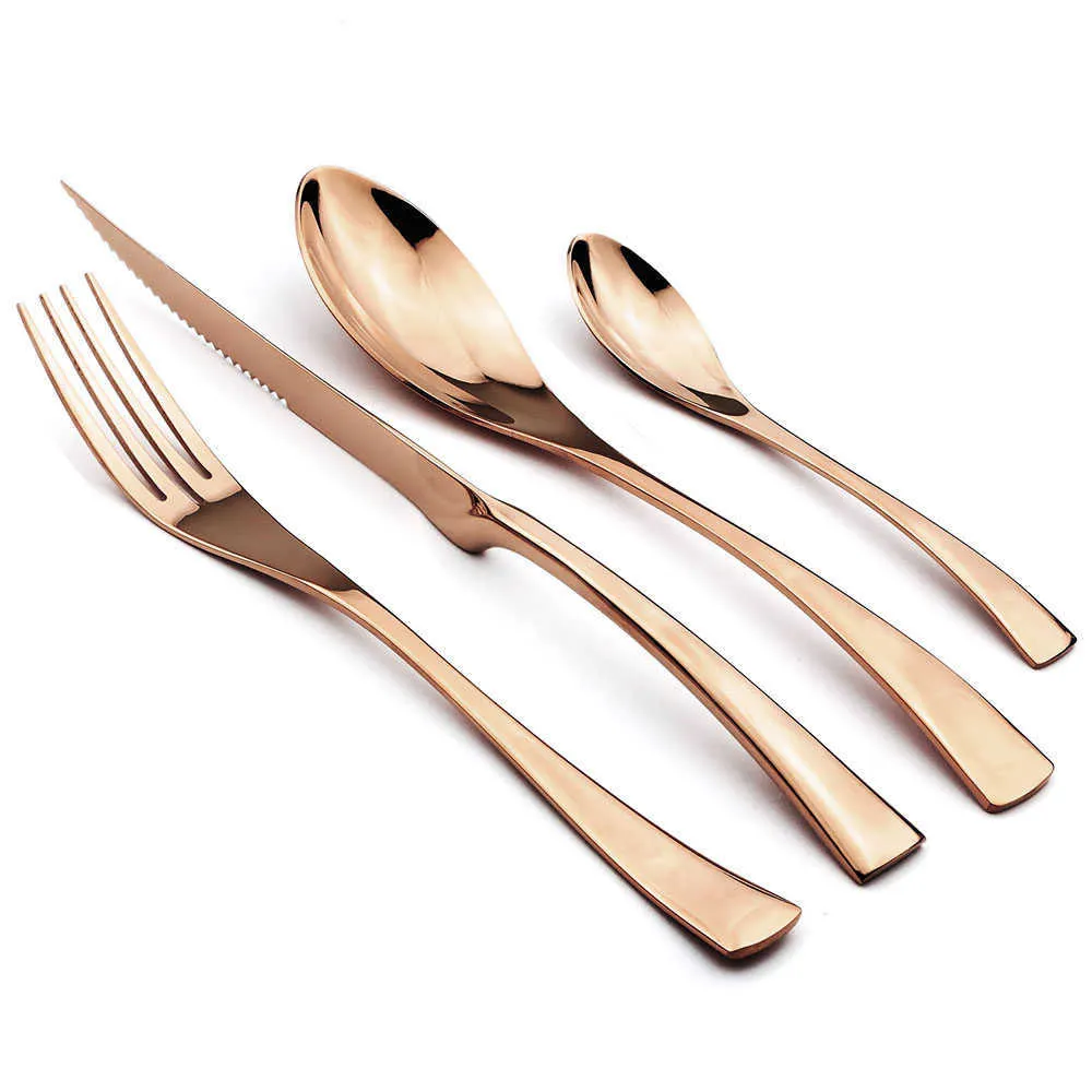 4-Piece 18/10 Stainless Steel Flatware Set Black Dinnerware Steak Knife Fork Spoon Teaspoon Cutlery Food Tableware Drop 211012